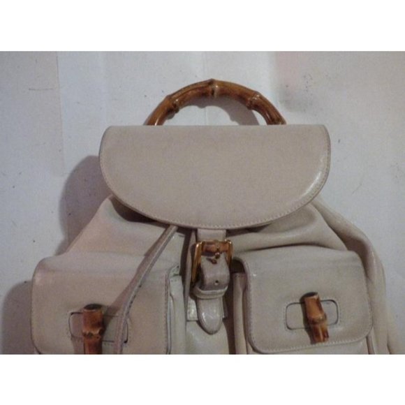 Gucci And Bamboo Handle White Leather Backpack - Picture 12 of 12